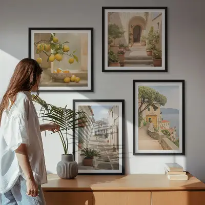 Zitrusbaum im Fenster am Meer als gerahmtes Polyptychon