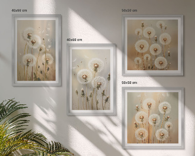 Polyptychon mit rahmen Weiße Löwenzahnblüten auf hellem Hintergrund