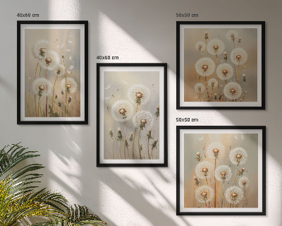 Polyptychon mit rahmen Weiße Löwenzahnblüten auf hellem Hintergrund