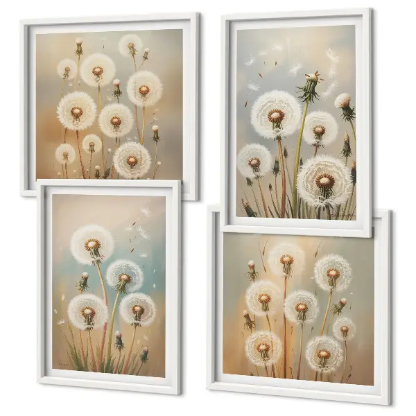 Wanddeko-Set mit pastellfarbenen Löwenzahnblüten