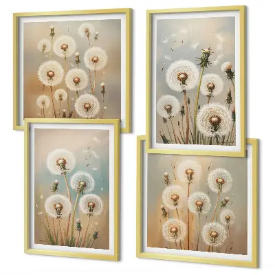 Wanddeko-Set mit pastellfarbenen Löwenzahnblüten