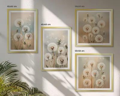 Wanddeko-Set mit pastellfarbenen Löwenzahnblüten