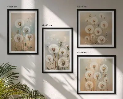 Wanddeko-Set mit pastellfarbenen Löwenzahnblüten