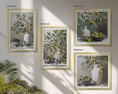 Wanddeko-Set in Keramikgrau im Oliven-Design