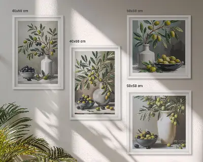 Wanddeko-Set in Keramikgrau im Oliven-Design
