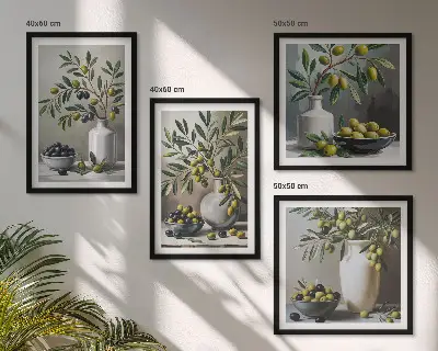 Wanddeko-Set in Keramikgrau im Oliven-Design