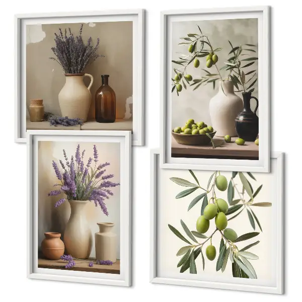 Blumen in Vasen als Wandbild als gerahmtes Polyptychon