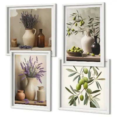 Blumen in Vasen als Wandbild als gerahmtes Polyptychon