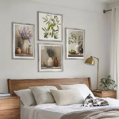 Blumen in Vasen als Wandbild als gerahmtes Polyptychon