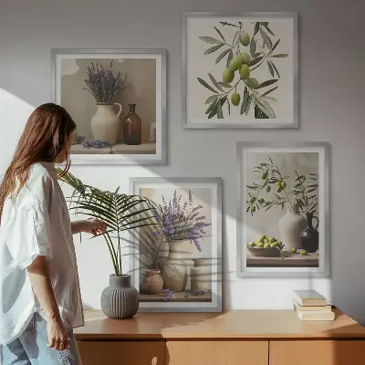 Blumen in Vasen als Wandbild als gerahmtes Polyptychon