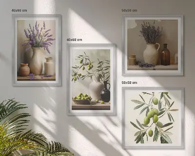 Blumen in Vasen als Wandbild als gerahmtes Polyptychon