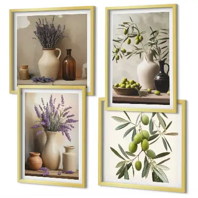 Blumen in Vasen als Wandbild als gerahmtes Polyptychon