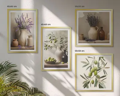 Blumen in Vasen als Wandbild als gerahmtes Polyptychon