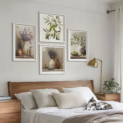 Blumen in Vasen als Wandbild als gerahmtes Polyptychon
