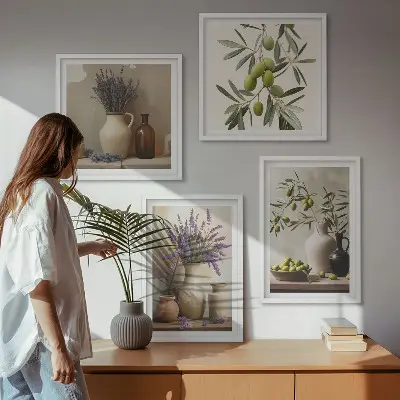 Blumen in Vasen als Wandbild als gerahmtes Polyptychon
