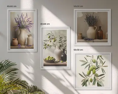 Blumen in Vasen als Wandbild als gerahmtes Polyptychon