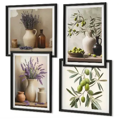 Blumen in Vasen als Wandbild als gerahmtes Polyptychon