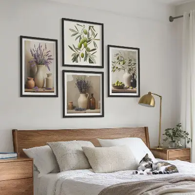 Blumen in Vasen als Wandbild als gerahmtes Polyptychon
