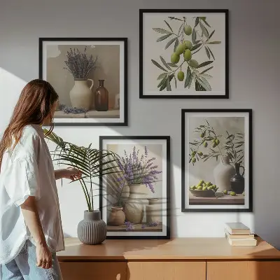 Blumen in Vasen als Wandbild als gerahmtes Polyptychon