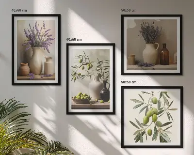 Blumen in Vasen als Wandbild als gerahmtes Polyptychon