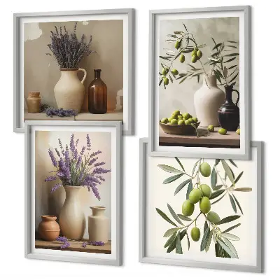 Blumen in Vasen als Wandbild als gerahmtes Polyptychon