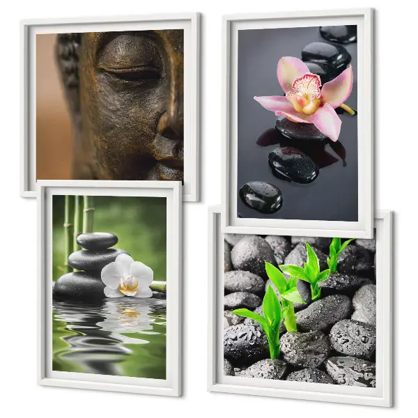Wanddeko-Set mit friedlicher Zen-Blumen-Buddha-Komposition