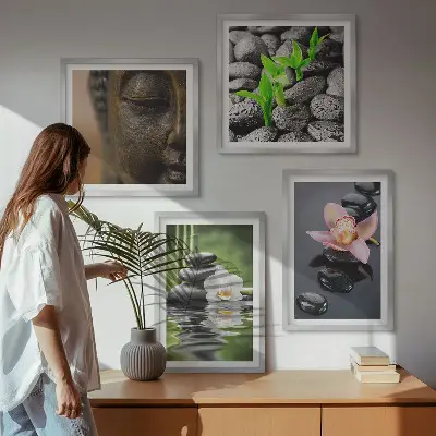 Wanddeko-Set mit friedlicher Zen-Blumen-Buddha-Komposition