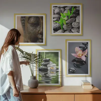 Wanddeko-Set mit friedlicher Zen-Blumen-Buddha-Komposition
