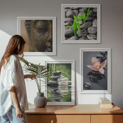 Wanddeko-Set mit friedlicher Zen-Blumen-Buddha-Komposition