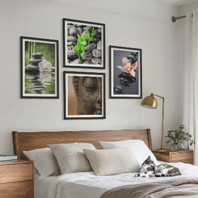 Wanddeko-Set mit friedlicher Zen-Blumen-Buddha-Komposition