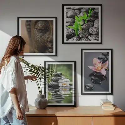 Wanddeko-Set mit friedlicher Zen-Blumen-Buddha-Komposition
