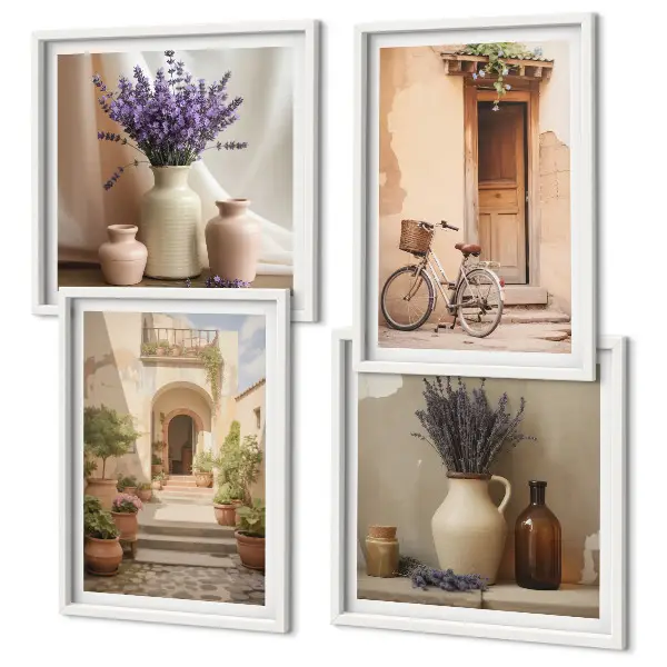Lavendelblüten und Architektur Polyptychon mit Rahmen