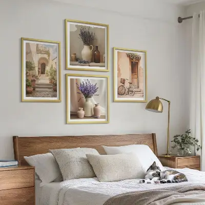 Lavendelblüten und Architektur Polyptychon mit Rahmen