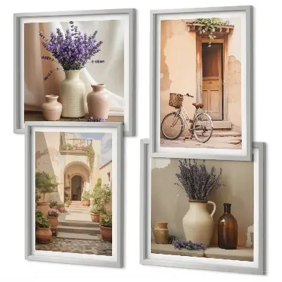 Lavendelblüten und Architektur Polyptychon mit Rahmen