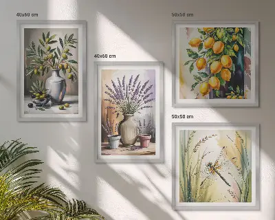 Wanddeko-Set Olivenblüten in Vasen in Naturfarben