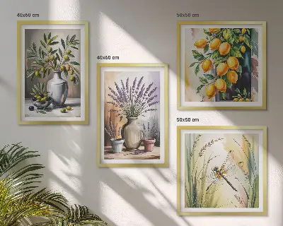 Wanddeko-Set Olivenblüten in Vasen in Naturfarben