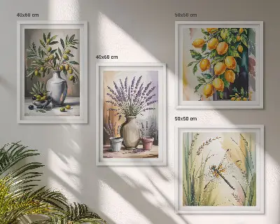 Wanddeko-Set Olivenblüten in Vasen in Naturfarben