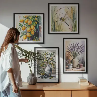 Wanddeko-Set Olivenblüten in Vasen in Naturfarben