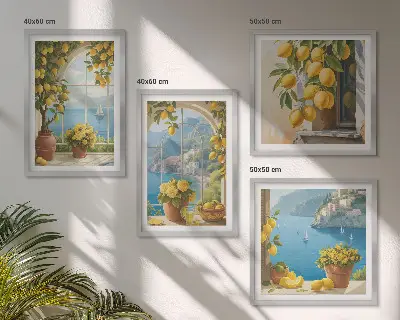 Wanddeko-Set mit Motiven von Meereslandschaften, Zitronen und Fenstern