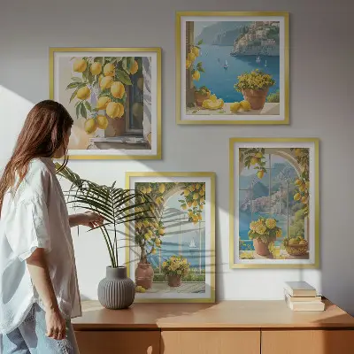 Wanddeko-Set mit Motiven von Meereslandschaften, Zitronen und Fenstern