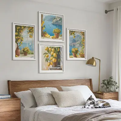 Wanddeko-Set mit Motiven von Meereslandschaften, Zitronen und Fenstern