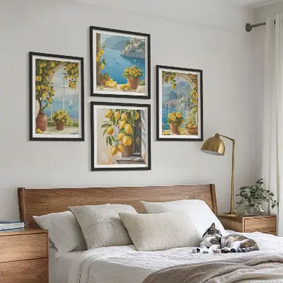 Wanddeko-Set mit Motiven von Meereslandschaften, Zitronen und Fenstern