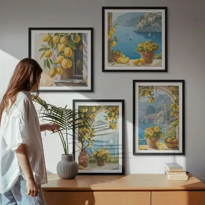 Wanddeko-Set mit Motiven von Meereslandschaften, Zitronen und Fenstern