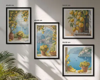 Wanddeko-Set mit Motiven von Meereslandschaften, Zitronen und Fenstern