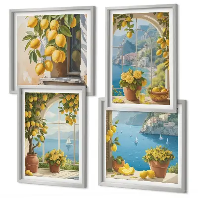 Wanddeko-Set mit Motiven von Meereslandschaften, Zitronen und Fenstern