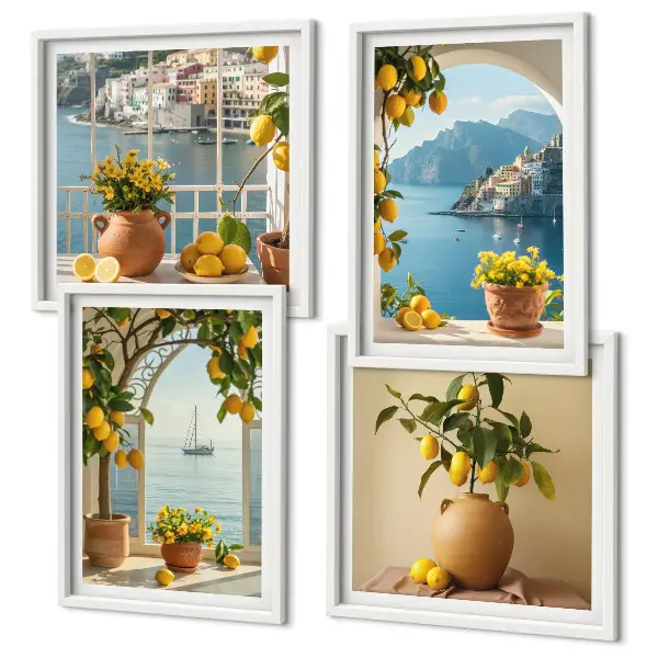Zitronenblumen aus der Küstenstadt Polyptychon mit Rahmen