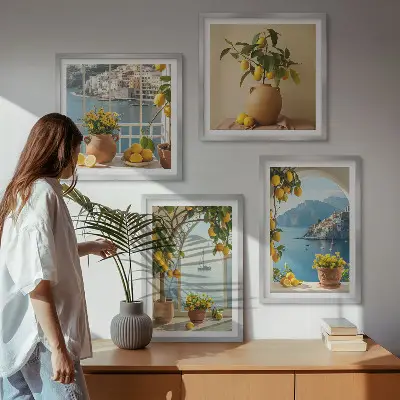Zitronenblumen aus der Küstenstadt Polyptychon mit Rahmen