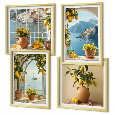 Zitronenblumen aus der Küstenstadt Polyptychon mit Rahmen