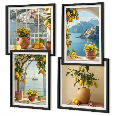 Zitronenblumen aus der Küstenstadt Polyptychon mit Rahmen