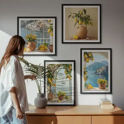 Zitronenblumen aus der Küstenstadt Polyptychon mit Rahmen